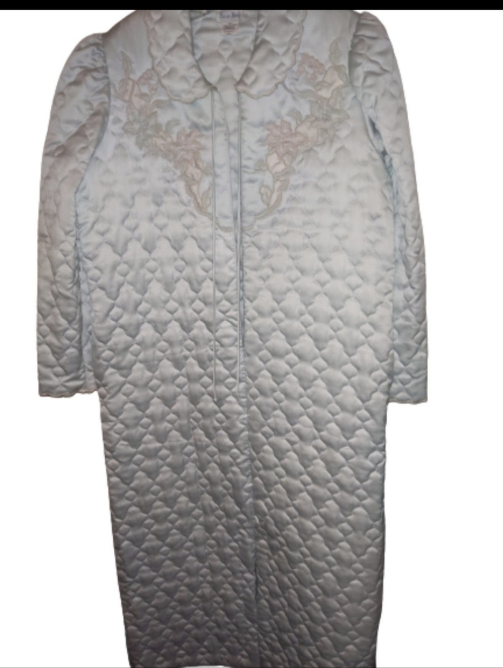 sera beth vintage 70s quilted robe. brand new, unused light blue with embroidery
